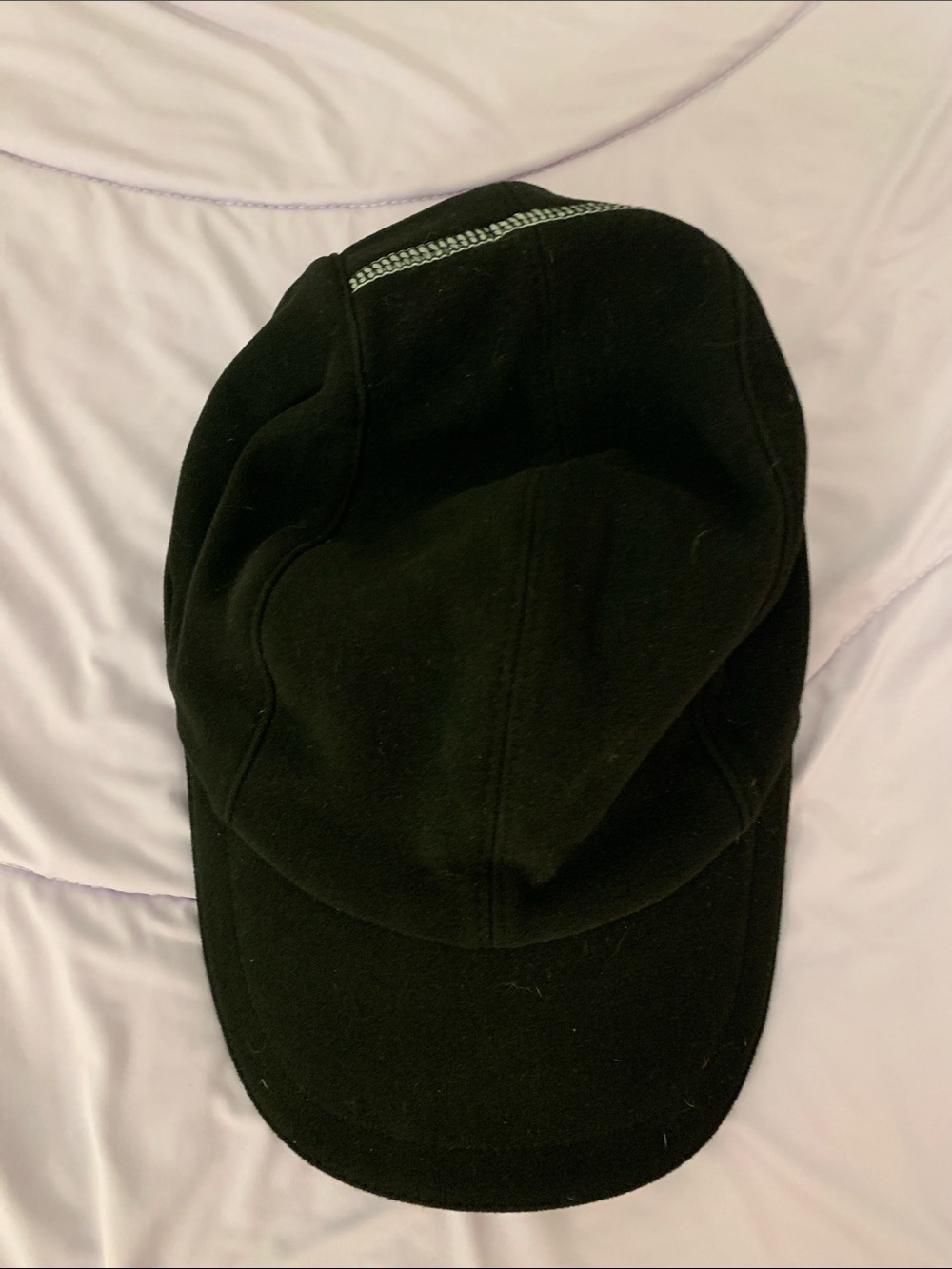 Black Fleece Baseball Cap with Reflective Trim and Ponytail Hole